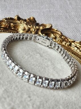 Artisan Vintage 925 Sterling Silver CZ Tennis Bracelet Simulated Diamond Size 7